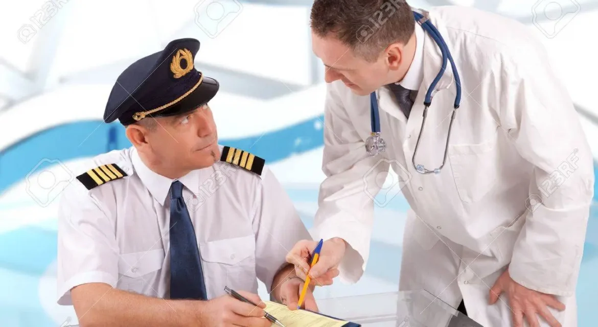 18137841-airplane-pilot-during-medical-exam-with-doctor-filling-in-papers